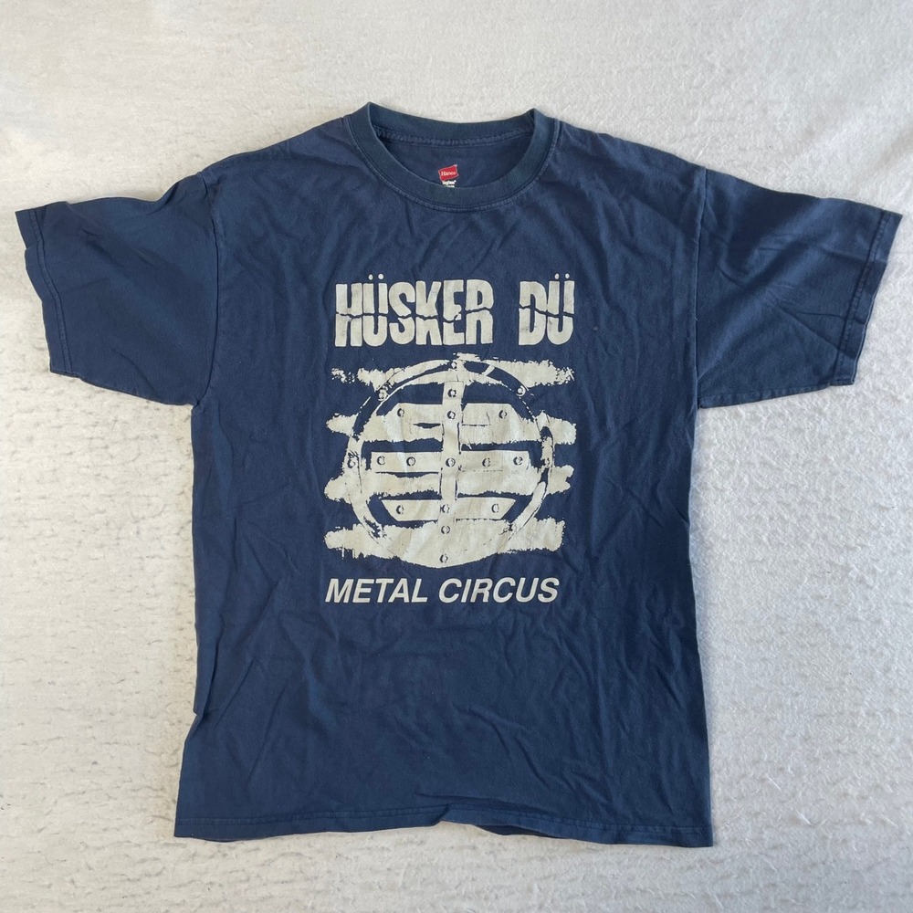 Hanes T-Shirt Mens Medium Blue Husker Du Metal Circus Band Graphic